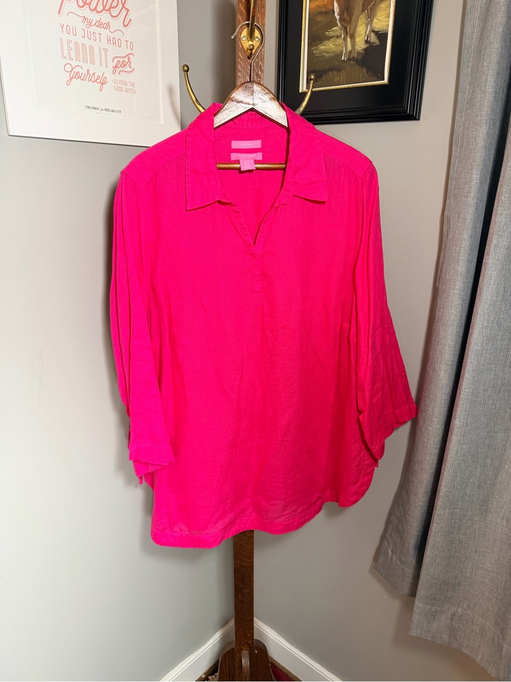Isaac Mizrahi Hot Pink V-Neck Pullover Blouse